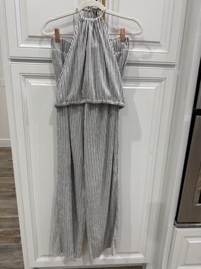 Double Zero Gray and White Striped Halter pant set